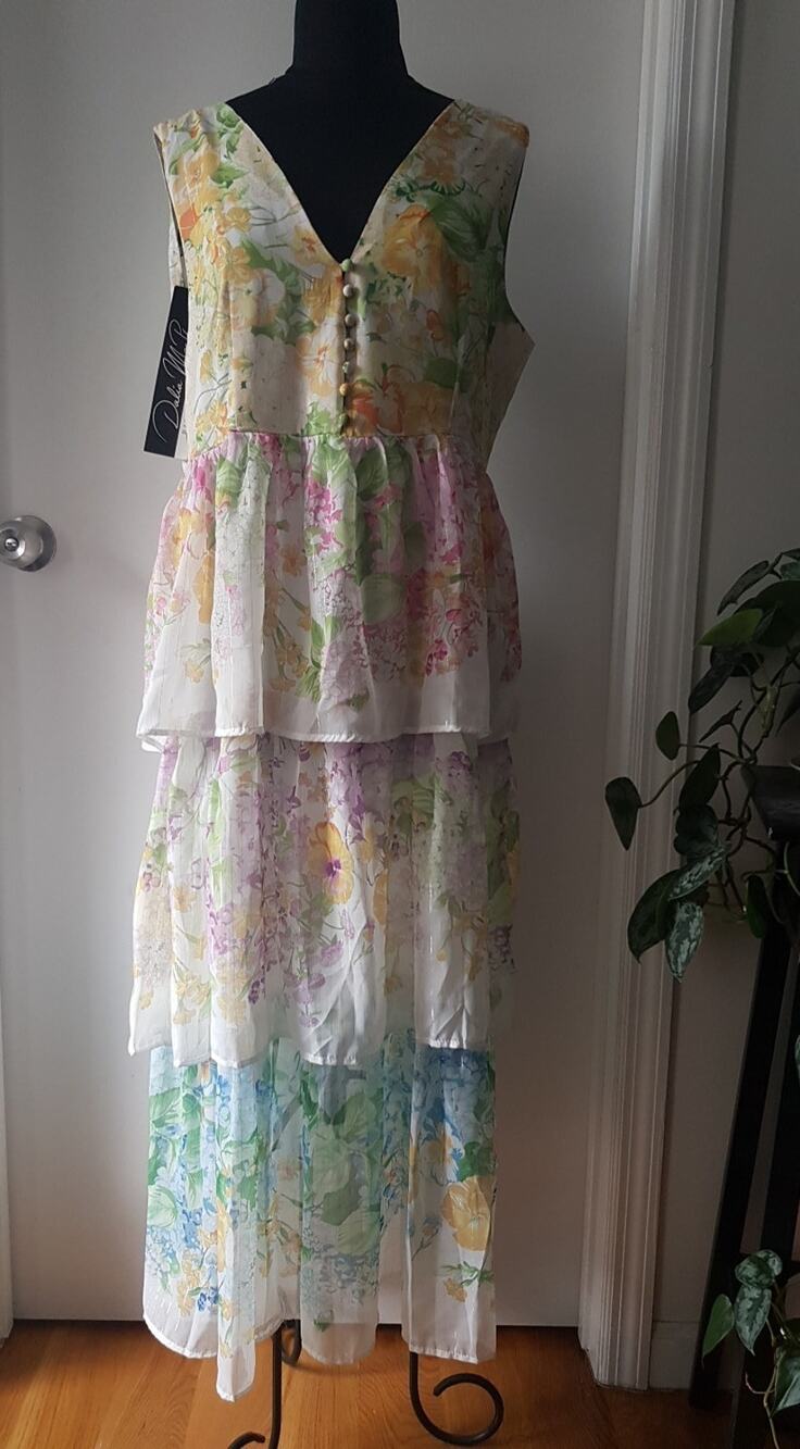 ❤Dalia MacPhee womens Long Maxi Dress size XL Floral Yellow Multi
